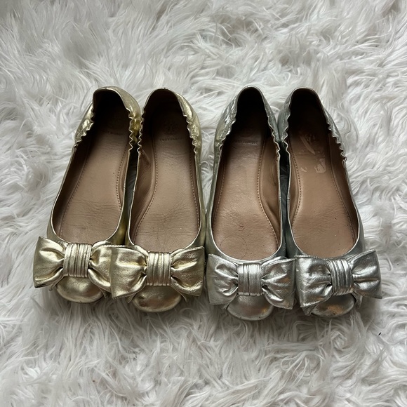 💎 Tory Burch Metallic Silver Divine Bow Ballet Flats Shoe💎 - Picture 9 of 10